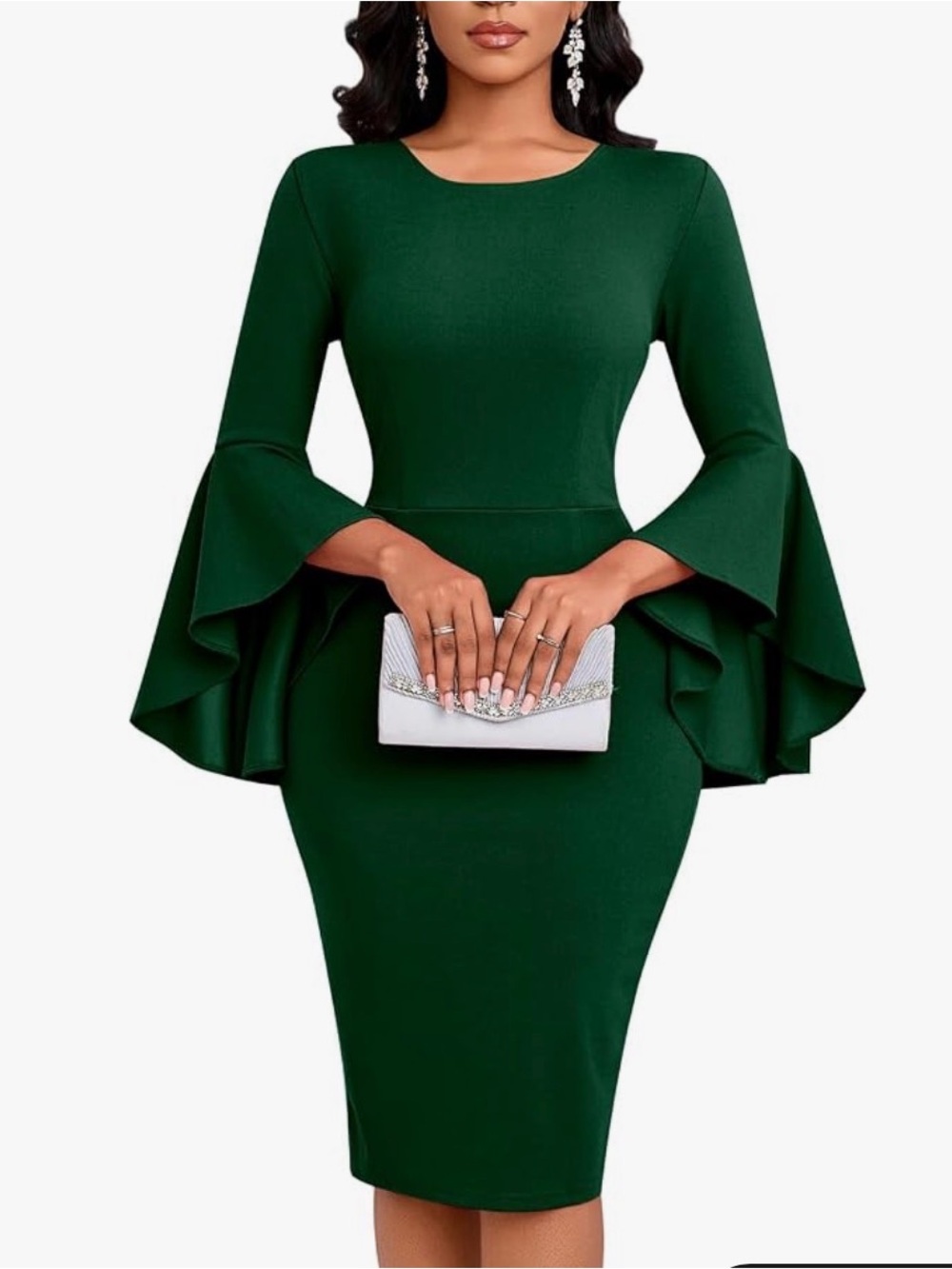VFshow Vampy Bodycon Bell Sleeve Emerald Green Dress Women size 14 NEW